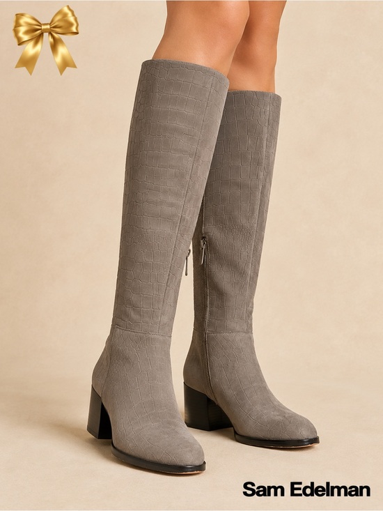 Sam Edelman Shoes - Sam Edelman Joelle Croc Embossed Leather Knee High Boots Gray Women’s US 7M